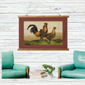 Golden Penciled Hamburg Roosters Hens on Farm Red Hangend Wandkleed