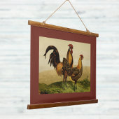 Golden Penciled Hamburg Roosters Hens on Farm Red Hangend Wandkleed