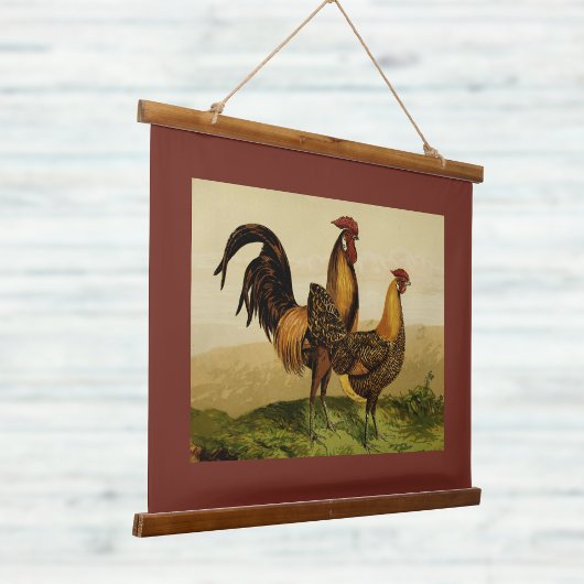 Golden Penciled Hamburg Roosters Hens on Farm Red Hangend Wandkleed