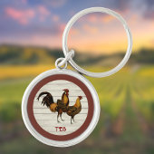Golden Penciled Hamburg Roosters Maroon Monogram  Sleutelhanger
