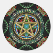 Golden Pentacle Magick Fractals Ronde Sticker (Voorkant)
