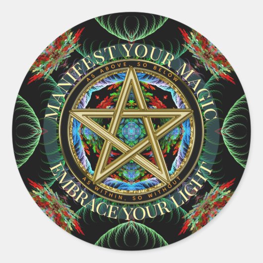 Golden Pentacle Magick Fractals Ronde Sticker (Voorkant)