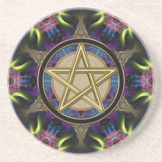 Golden Pentacle Magick Fractals Zandsteen Onderzetter (Voorkant)
