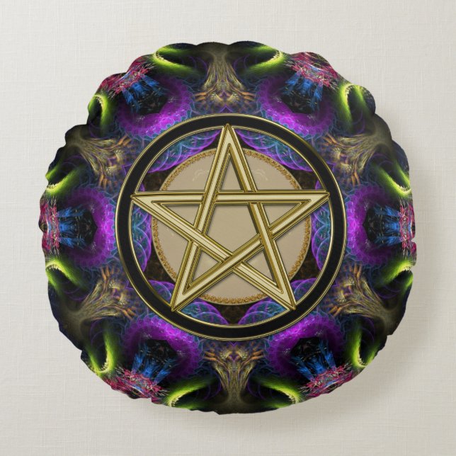Golden Pentacle Magick Rond Kussen (Voorkant)