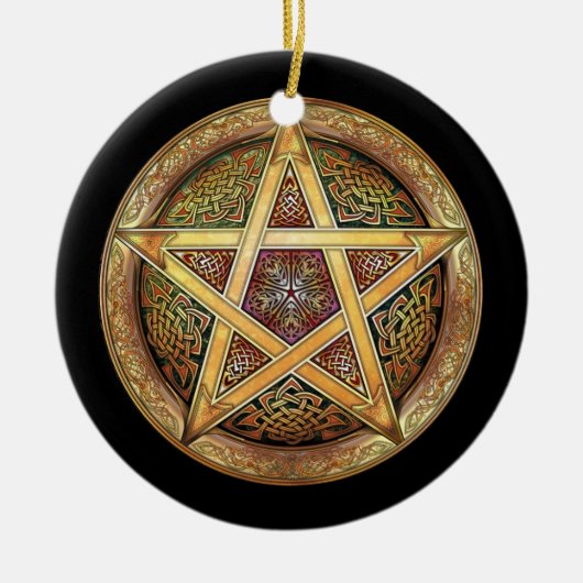 Golden Pentacle Pendant/Ornament Keramisch Ornament (Voorkant)