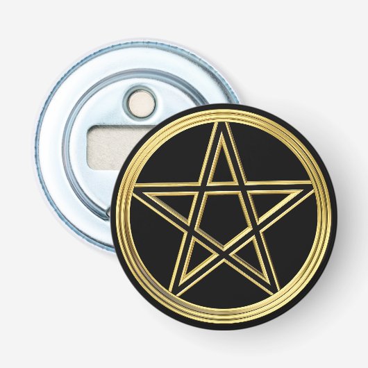 Golden pentagram button flesopener (Voorkant)