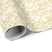 Golden Peonies Line Art over ivoor Cadeaupapier (Rol Hoek)