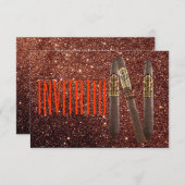 Golden Personalized Cigaro Invitation Glitter VIP Kaart (Voorkant / Achterkant)