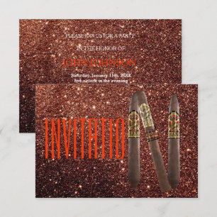 Golden Personalized Cigaro Invitation Glitter VIP Kaart
