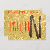 Golden Personalized Cigaro Uitnodiging (Voorkant / Achterkant)