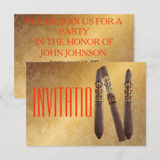Golden Personalized Cigaro Uitnodiging (Voorkant / Achterkant)