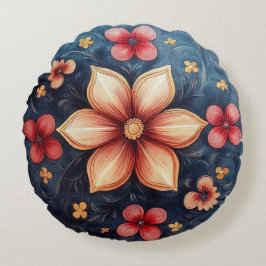 Golden Petal Medallion – Ronde Bloemen Sierkussen Rond Kussen