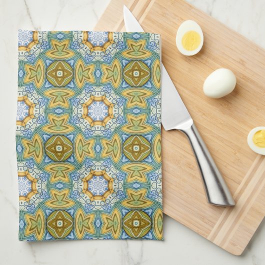 Golden Petal Mosaic - Warm Tegel Theedoek (Quarter Fold)