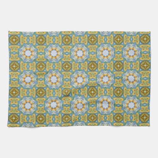 Golden Petal Mosaic - Warm Tegel Theedoek (Horizontaal)