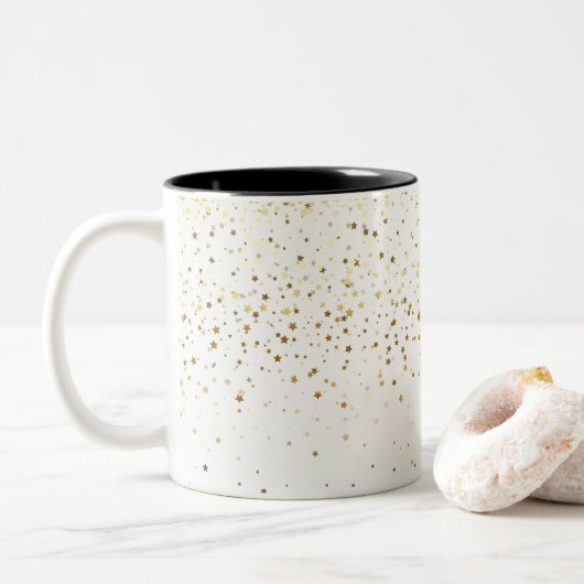 Golden Petite Stars Coffee Mok-White Tweekleurige Koffiemok (Met donut)