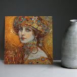 Golden Phase Gustav Klimt Mosaic Edwardian Woman C Tegeltje<br><div class="desc">Deze mooie keramische tegel kenmerkt een kunstwerk geïnspireerd door de 'gouden fase' van Gustav Klimt, waarin een vrouw uit het Edwardiaanse tijdperk wordt afgebeeld. In deze periode was Klimt gefascineerd door Byzantijnse mozaïeken en ontwikkelde hij zijn mozaïektechniek met gouden bladeren en levendige kleuren. Deze kunst brengt hulde aan Klimt's innovatieve...</div>