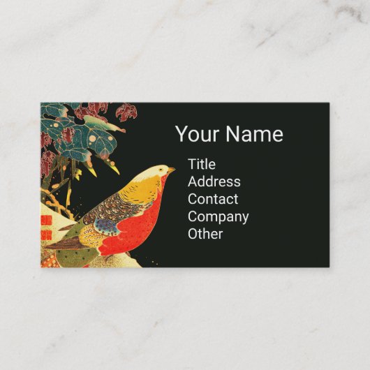 Golden Pheasant Antiek Japans Zwart Bloemen Visitekaartje (Voorkant)