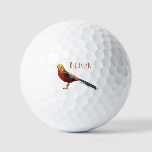 Golden pheasant bird cartoon illustration golfballen (Voorkant)