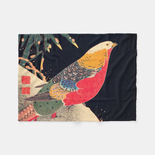 Golden Pheasant  Bird Japans Woodblock Pr Fleece Deken (Voorkant (Horizontaal))