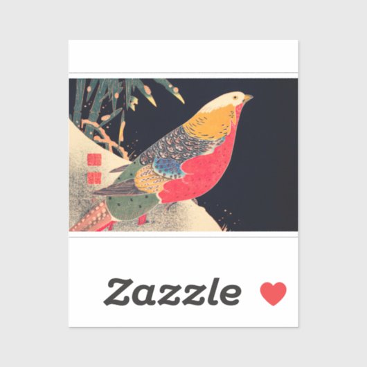Golden Pheasant  Bird Japans Woodblock Pr Sticker (Vel)