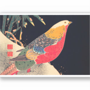 Golden Pheasant Bird Japans Woodblock Pr Sticker