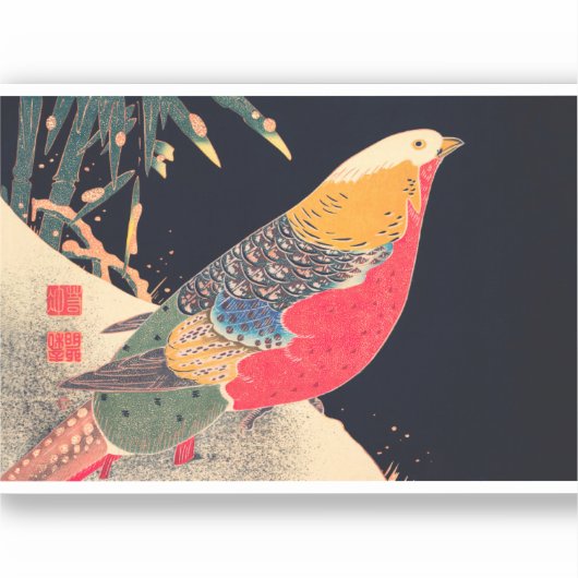 Golden Pheasant  Bird Japans Woodblock Pr Sticker (Voorkant)