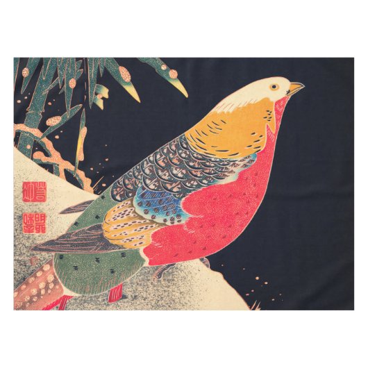 Golden Pheasant  Bird Japans Woodblock Pr Tafelkleed (Voorkant (Horizontaal))