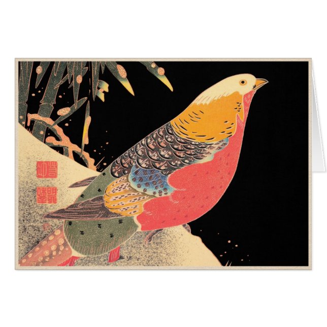 Golden Pheasant in de sneeuwpop Itô Jakuchã vogelk (Voorkant Horizontaal)