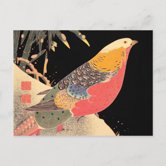 Golden Pheasant in de sneeuwpop Itô Jakuchã vogelk Briefkaart (Voorkant)