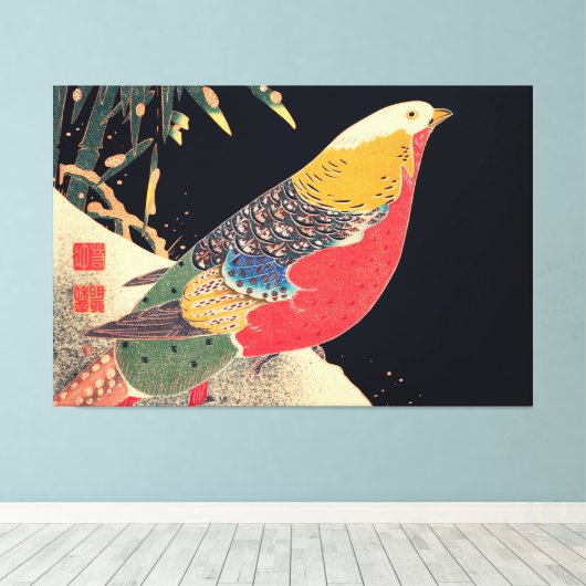 Golden Pheasant in de sneeuwvogel - Jakuchu (1900) Canvas Afdruk (Insitu (Houten vloer))
