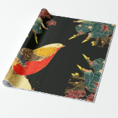 Golden Pheasant in Sneeuw Antiek Japans Bloemen Cadeaupapier (Uitgerold)