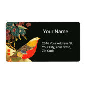 Golden Pheasant in Sneeuw Antiek Japans Bloemen Etiket (Voorkant)