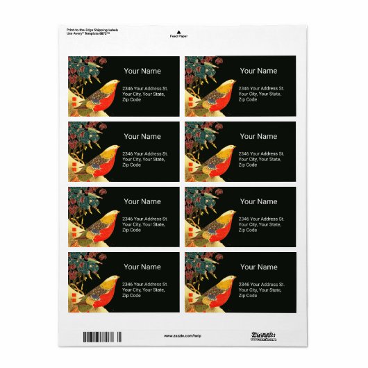 Golden Pheasant in Sneeuw Antiek Japans Bloemen Etiket (Full Sheet)