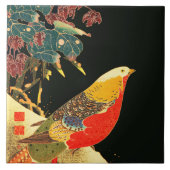 Golden Pheasant in Sneeuw Antiek Japans Bloemen Tegeltje (Voorkant)
