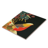 Golden Pheasant in Sneeuw Antiek Japans Bloemen Tegeltje (Zijkant)