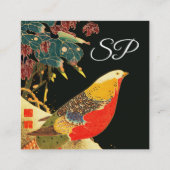 Golden Pheasant in Sneeuw Antiek Japans Bloemen Vierkante Visitekaartje (Achterkant)