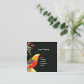 Golden Pheasant in Sneeuw Antiek Japans Bloemen Vierkante Visitekaartje (Staand voorkant)