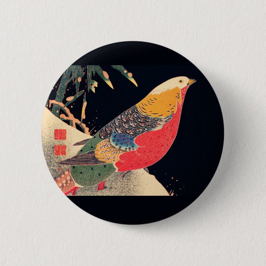Golden Pheasant in sneeuw door Ito Jakuchu Ronde Button 5,7 Cm (Voorkant)
