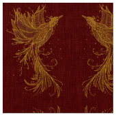 Golden Phoenix Pattern on Red Fabric Stof (Close Up)