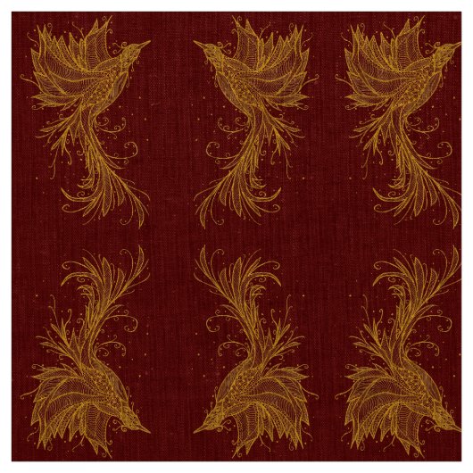 Golden Phoenix Pattern on Red Fabric Stof (Swatch)