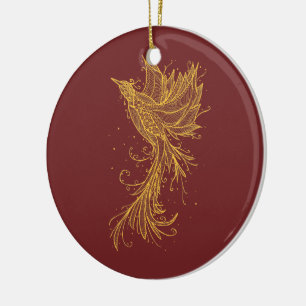 Golden Phoenix Red Ornament