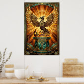 Golden Phoenix Rising Art Deco Illustration Poster (Keuken)
