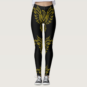 Golden Phoenix Rising Black Leggings