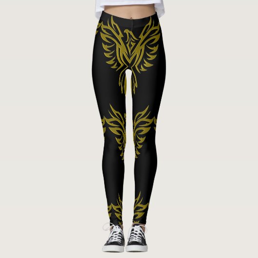 Golden Phoenix Rising Black Leggings (Voorkant)