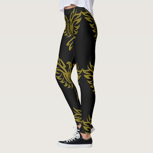 Golden Phoenix Rising Black Leggings (Links)