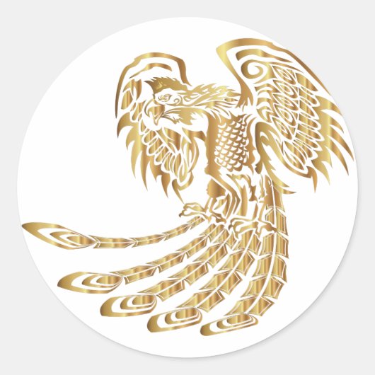 Golden Phoenix Rising Ronde Sticker (Voorkant)