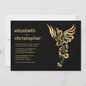 Golden Phoenix Rising Wedding Invitation Kaart (Voorkant)