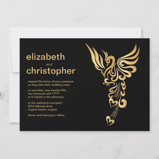 Golden Phoenix Rising Wedding Invitation Kaart (Voorkant)