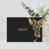 Golden Phoenix Rising Wedding RSVP-kaart RSVP Kaartje (Staand voorkant)