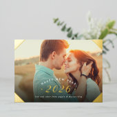 Golden Photo Overlay Happy Nieuwjaar Folie Feestdagenkaart (Staand Voorkant)